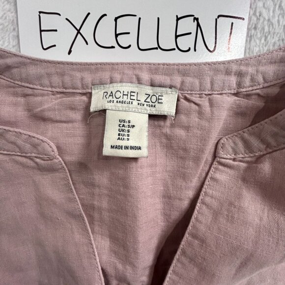 Rachel Zoe Women's Long Sleeve V-Neck Blouse Top Linen Blend Blush Pink Sz Small - Picture 3 of 8